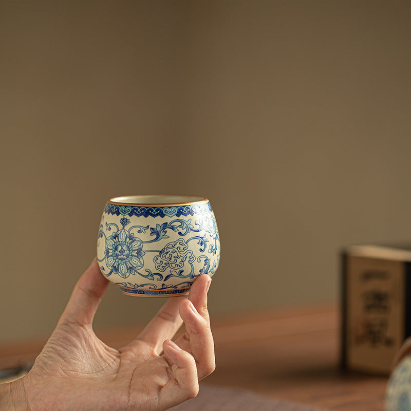 Authentic Jingdezhen Imperial Yellow Ru Ware Interlocking Lotus Crackle Master Teacup - 85ml Gongfu Teacup