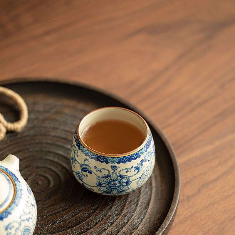 Authentic Jingdezhen Imperial Yellow Ru Ware Interlocking Lotus Crackle Master Teacup - 85ml Gongfu Teacup