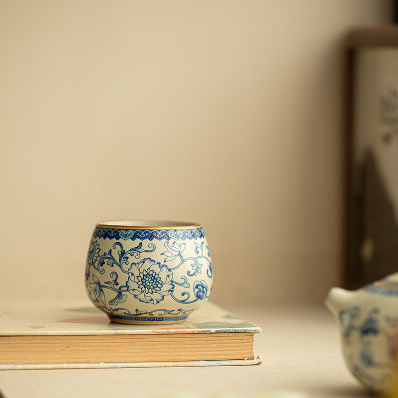 Authentic Jingdezhen Imperial Yellow Ru Ware Interlocking Lotus Crackle Master Teacup - 85ml Gongfu Teacup
