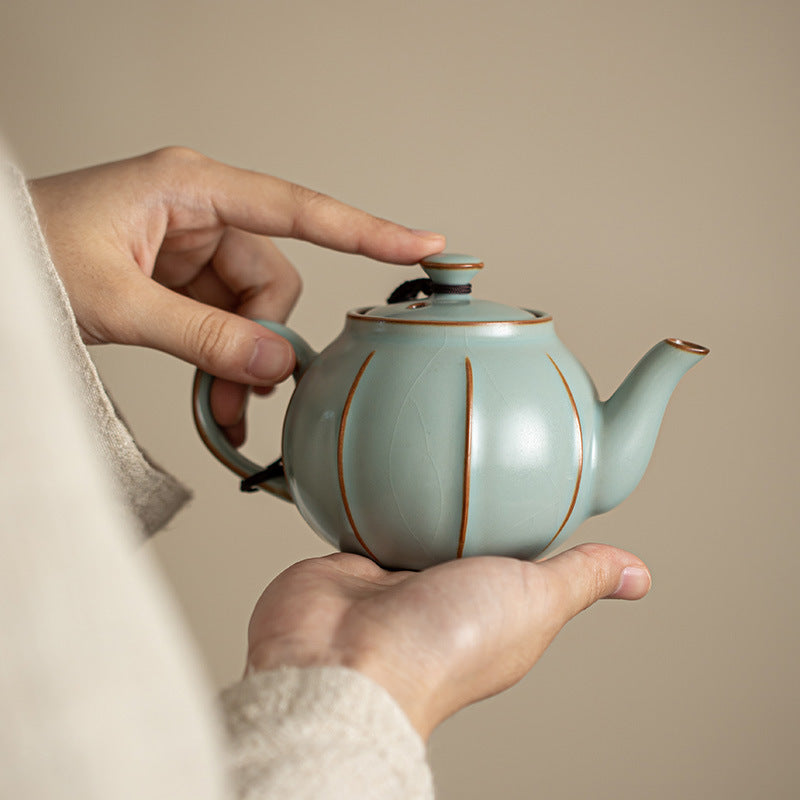 Handcrafted Dehua Ru Ware Bean-Yellow & Sky-Blue Celadon Crackle Large Teapot - 240ml Gongfu Teapot