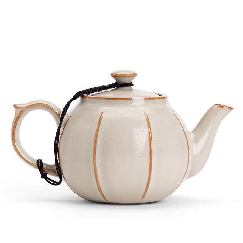 Handcrafted Dehua Ru Ware Bean-Yellow & Sky-Blue Celadon Crackle Large Teapot - 240ml Gongfu Teapot