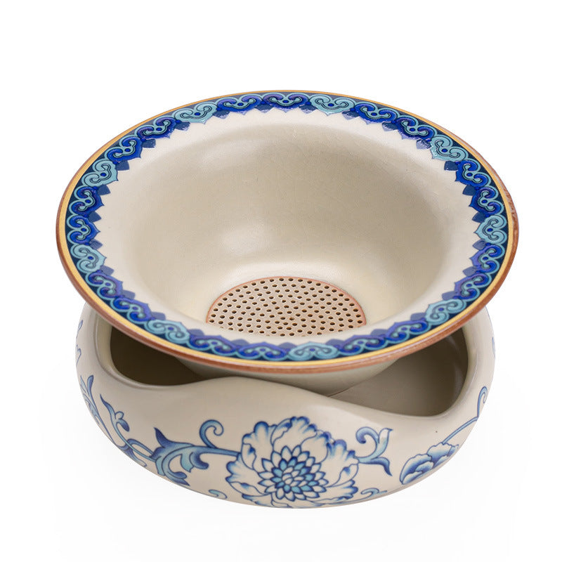 Authentic Jingdezhen Hand-Painted Blue & White Interlocking Lotus Ceramic Tea Strainer Set