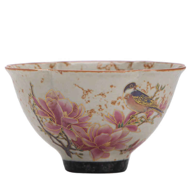 Authentic Jingdezhen Flint Red Blue & White High-Stem Scalloped Master Teacup - 85ml Gongfu Teacup