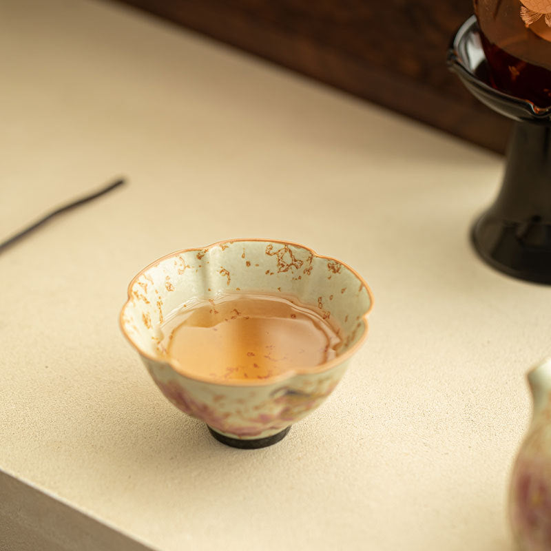 Authentic Jingdezhen Flint Red Blue & White High-Stem Scalloped Master Teacup - 85ml Gongfu Teacup