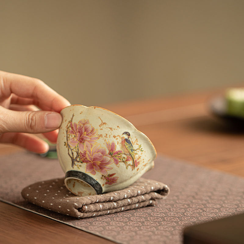 Authentic Jingdezhen Flint Red Blue & White High-Stem Scalloped Master Teacup - 85ml Gongfu Teacup