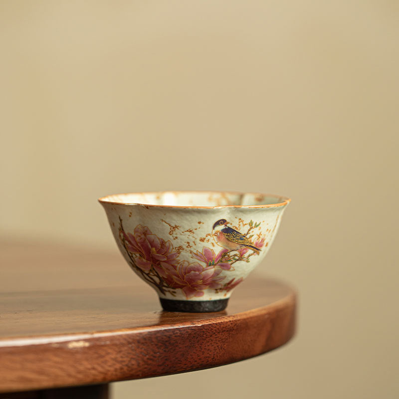 Authentic Jingdezhen Flint Red Blue & White High-Stem Scalloped Master Teacup - 85ml Gongfu Teacup