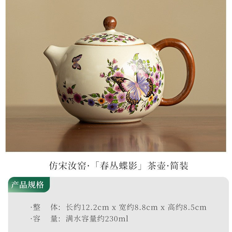 Authentic Jingdezhen Song Ru Ware Celadon Butterfly Silhouette Xishi Teapot - 200ml Gongfu Teapot