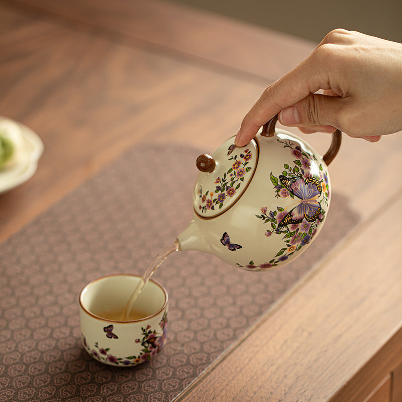 Authentic Jingdezhen Song Ru Ware Celadon Butterfly Silhouette Xishi Teapot - 200ml Gongfu Teapot