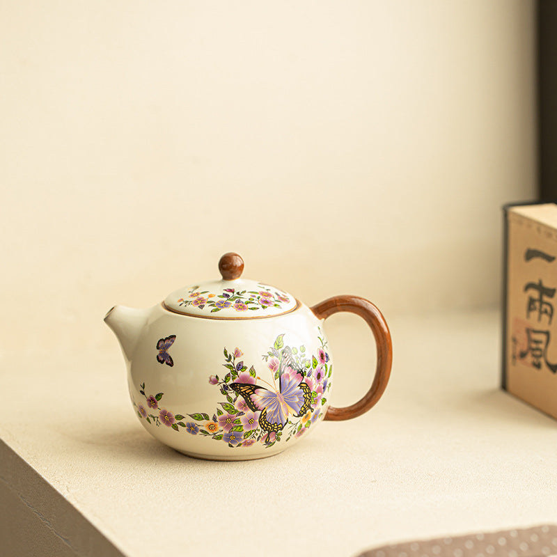 Authentic Jingdezhen Song Ru Ware Celadon Butterfly Silhouette Xishi Teapot - 200ml Gongfu Teapot