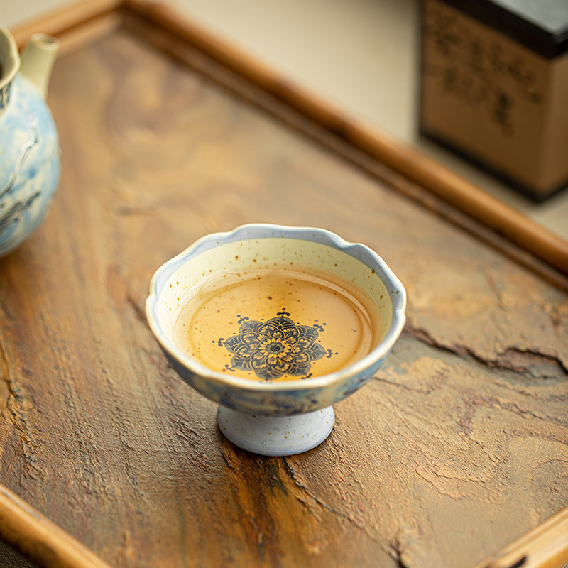 Authentic Jingdezhen Flint Red Dunhuang Flying Apsaras High-Stem Scalloped Master Teacup - 85ml Gongfu Teacup