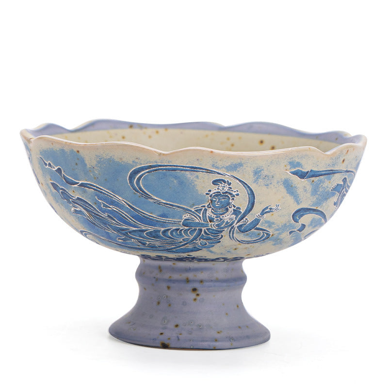 Authentic Jingdezhen Flint Red Dunhuang Flying Apsaras High-Stem Scalloped Master Teacup - 85ml Gongfu Teacup