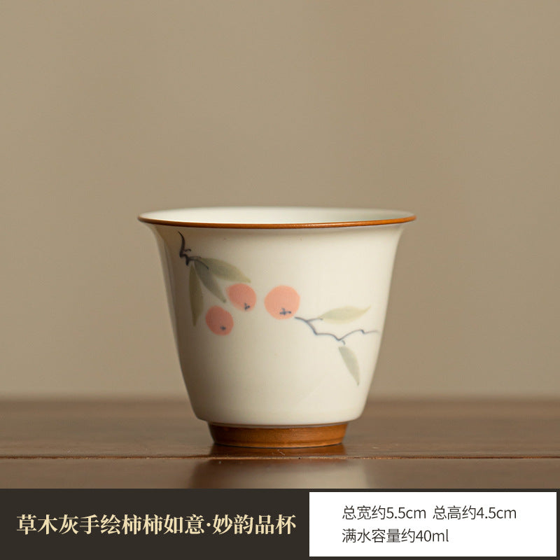 Authentic Jingdezhen Wood-Ash Glaze Hand-Painted Persimmon Auspicious Master Teacup - 85ml Gongfu Teacup