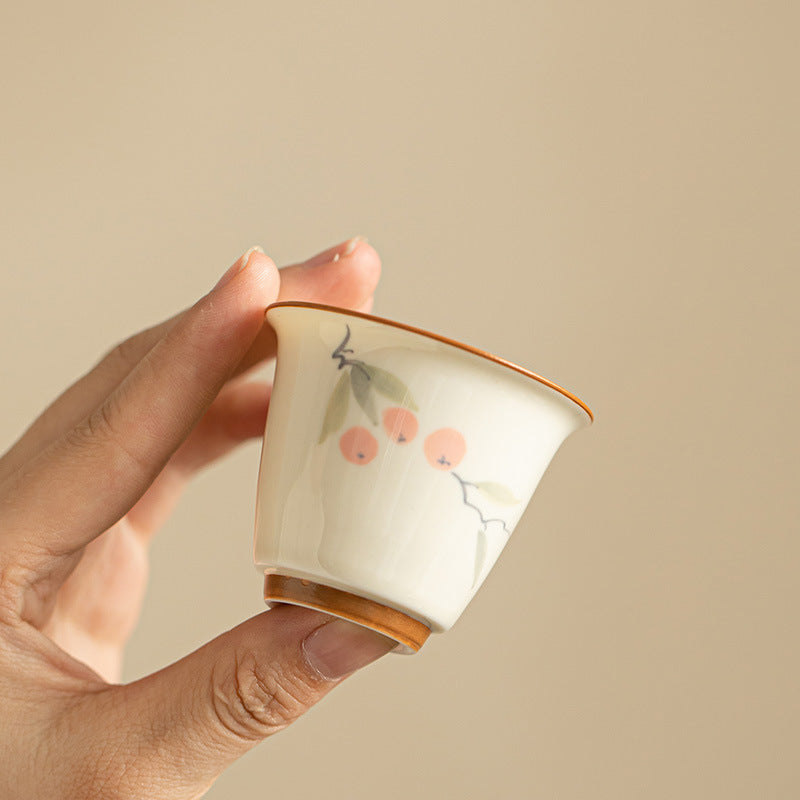 Authentic Jingdezhen Wood-Ash Glaze Hand-Painted Persimmon Auspicious Master Teacup - 85ml Gongfu Teacup