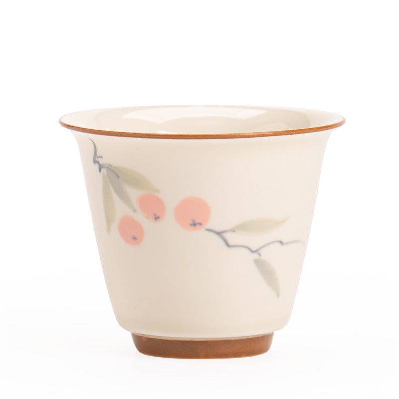 Authentic Jingdezhen Wood-Ash Glaze Hand-Painted Persimmon Auspicious Master Teacup - 85ml Gongfu Teacup