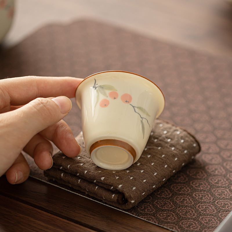 Authentic Jingdezhen Wood-Ash Glaze Hand-Painted Persimmon Auspicious Master Teacup - 85ml Gongfu Teacup