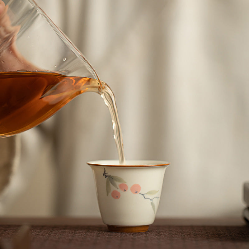 Authentic Jingdezhen Wood-Ash Glaze Hand-Painted Persimmon Auspicious Master Teacup - 85ml Gongfu Teacup