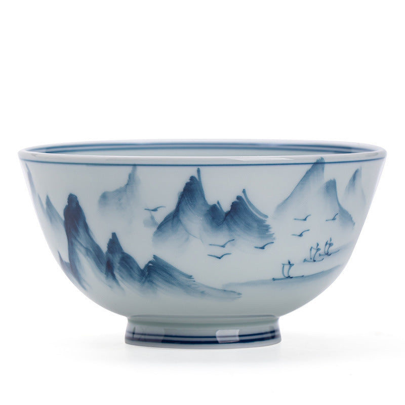 Authentic Jingdezhen Antique Green Glaze Hand-Painted Shanshui Landscape Master Teacup - 110ml Gongfu Teacup