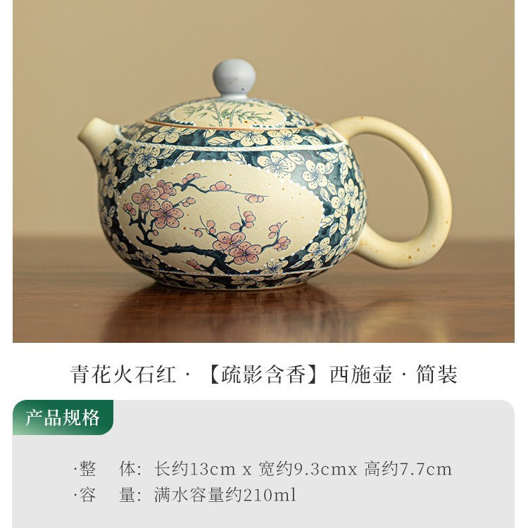 Authentic Jingdezhen Hand-Painted Blue & White Window Plum Blossom Xishi Teapot - 200ml Gongfu Teapot