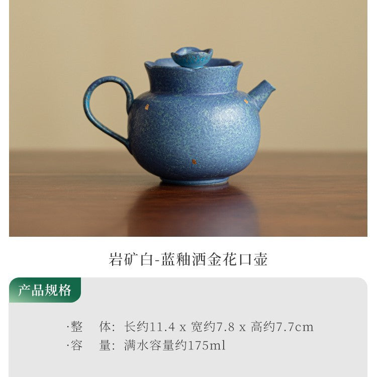 Handcrafted Kiln-Transformed Coarse Stoneware Powdered Blue Fluted Teapot - 210ml Gongfu Teapot