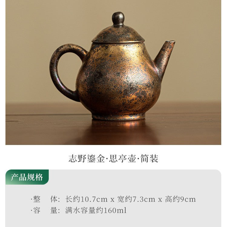 Handcrafted Ancient Shino Ware 24K Gold-Gilded Siting Teapot - 180ml Gongfu Teapot