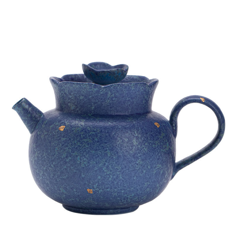 Handcrafted Kiln-Transformed Coarse Stoneware Powdered Blue Fluted Teapot - 210ml Gongfu Teapot