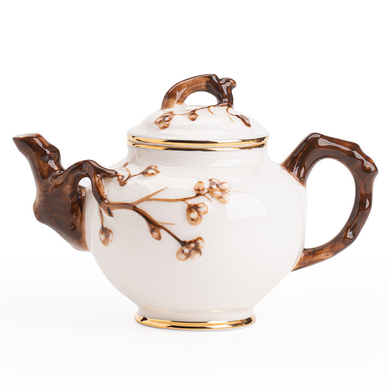 Handcrafted Dehua Mutton Fat Jade White Porcelain Sculpted Blossom Teapot - 200ml Gongfu Teapot
