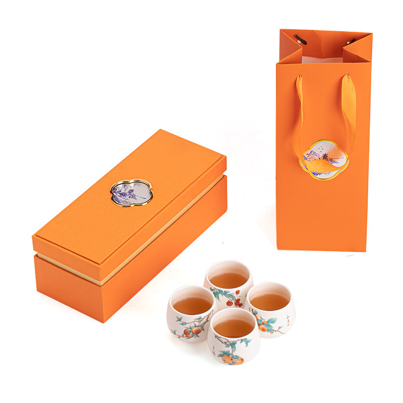 Handcrafted Dehua Mutton Fat Jade Hand-Painted Bird & Blossom Master Teacup Pair (Set of 2) - 85ml Gongfu Teacup