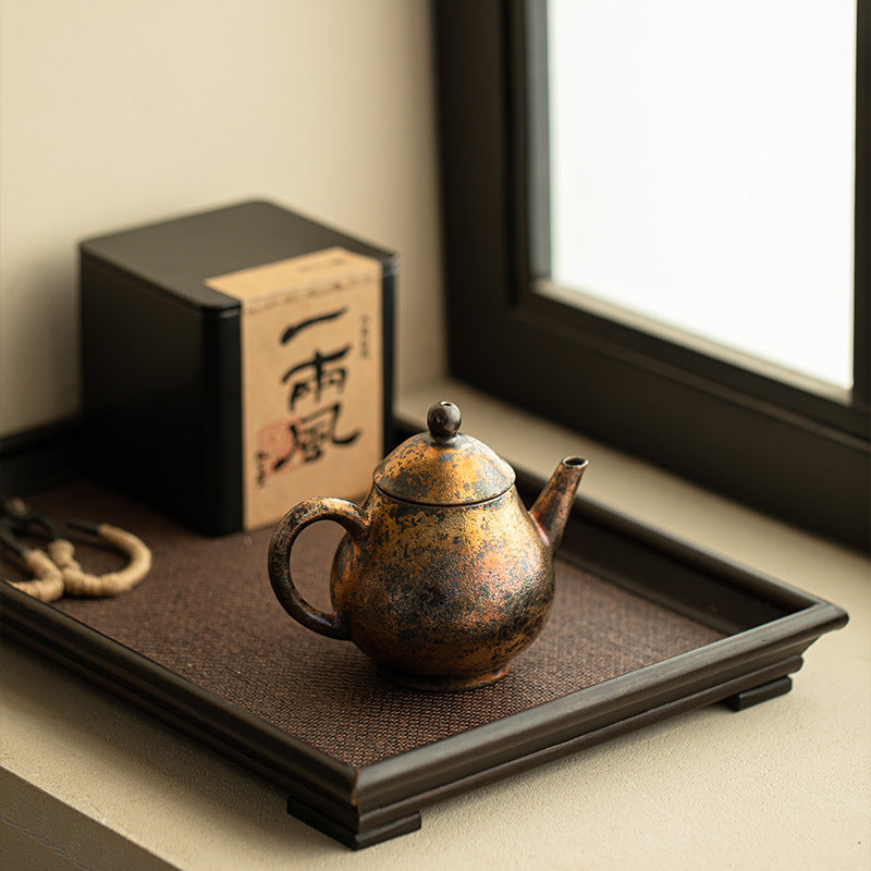 Handcrafted Ancient Shino Ware 24K Gold-Gilded Siting Teapot - 180ml Gongfu Teapot