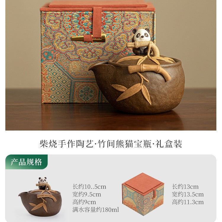 Authentic Jingdezhen Wood-Fired Chaishao Raw Rock Mud Panda Treasure Vase Teapot - 180ml Gongfu Teapot