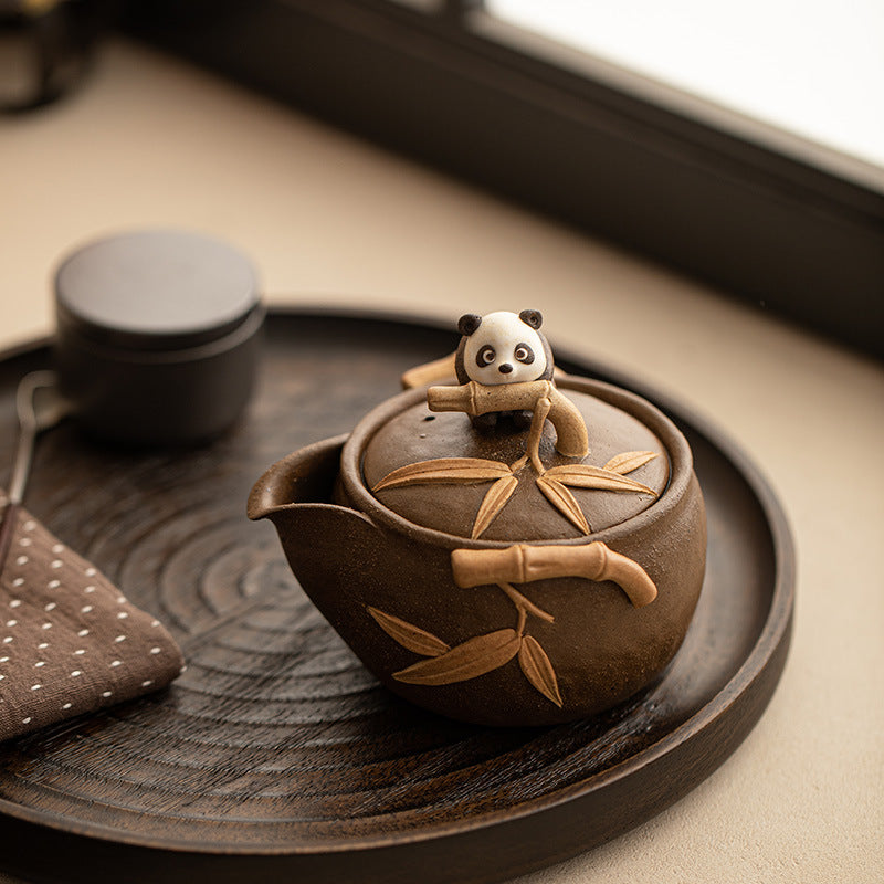 Authentic Jingdezhen Wood-Fired Chaishao Raw Rock Mud Panda Treasure Vase Teapot - 180ml Gongfu Teapot