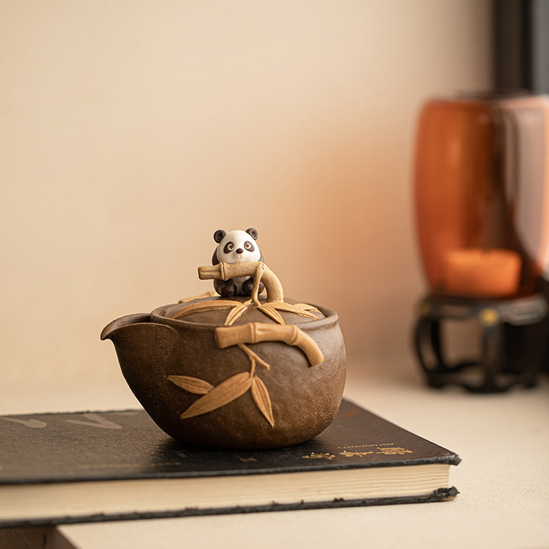 Authentic Jingdezhen Wood-Fired Chaishao Raw Rock Mud Panda Treasure Vase Teapot - 180ml Gongfu Teapot