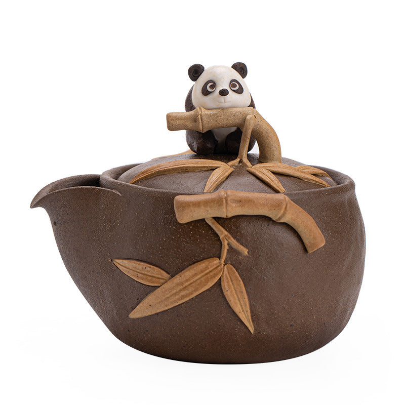Authentic Jingdezhen Wood-Fired Chaishao Raw Rock Mud Panda Treasure Vase Teapot - 180ml Gongfu Teapot