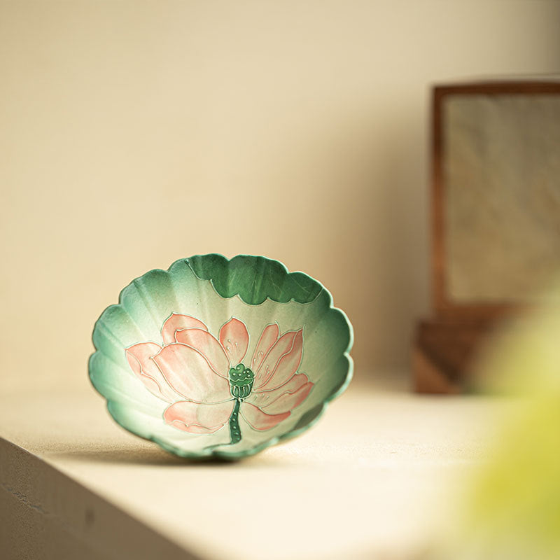 Authentic Jingdezhen Raw Mineral White Hand-Painted Lotus & Red Carp Scalloped Master Teacup - 90ml Gongfu Teacup