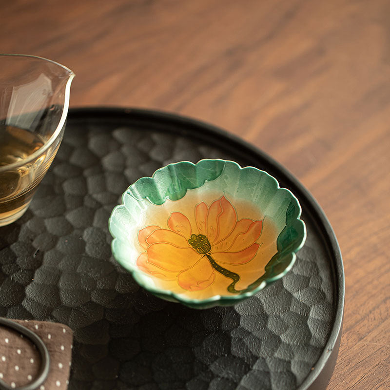 Authentic Jingdezhen Raw Mineral White Hand-Painted Lotus & Red Carp Scalloped Master Teacup - 90ml Gongfu Teacup