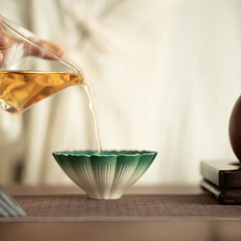 Authentic Jingdezhen Raw Mineral White Hand-Painted Lotus & Red Carp Scalloped Master Teacup - 90ml Gongfu Teacup