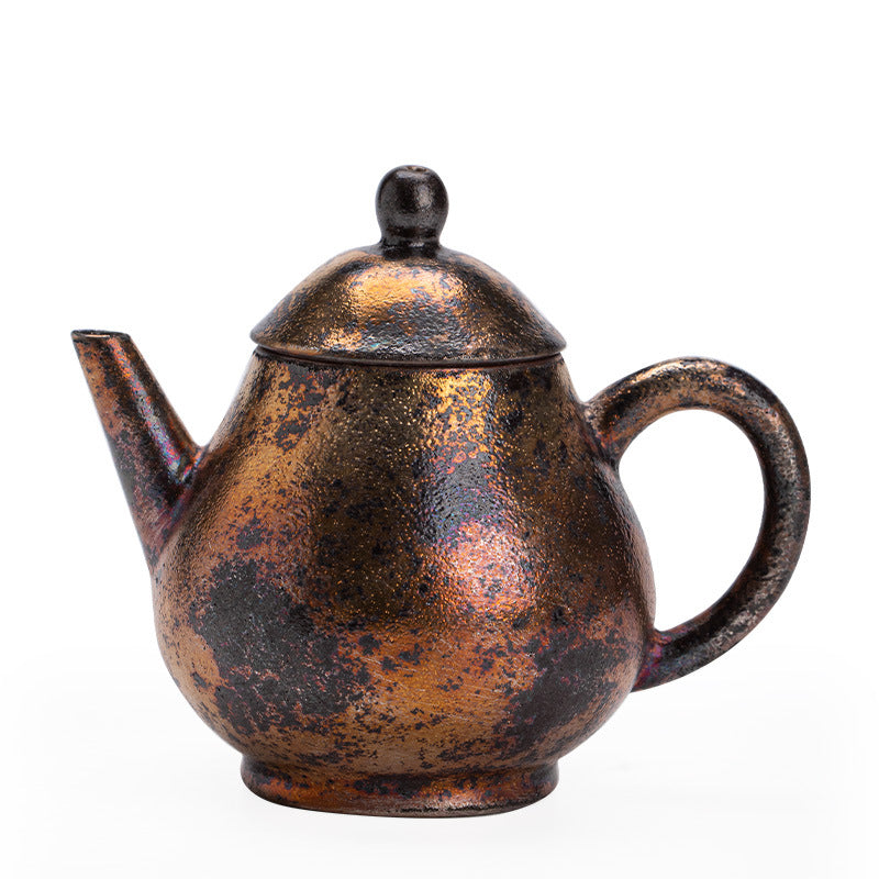 Handcrafted Ancient Shino Ware 24K Gold-Gilded Siting Teapot - 180ml Gongfu Teapot