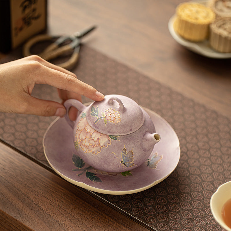 Handcrafted Neo-Chinese 3D Embossed Relief Peony Porcelain Teapot - 200ml Gongfu Teapot