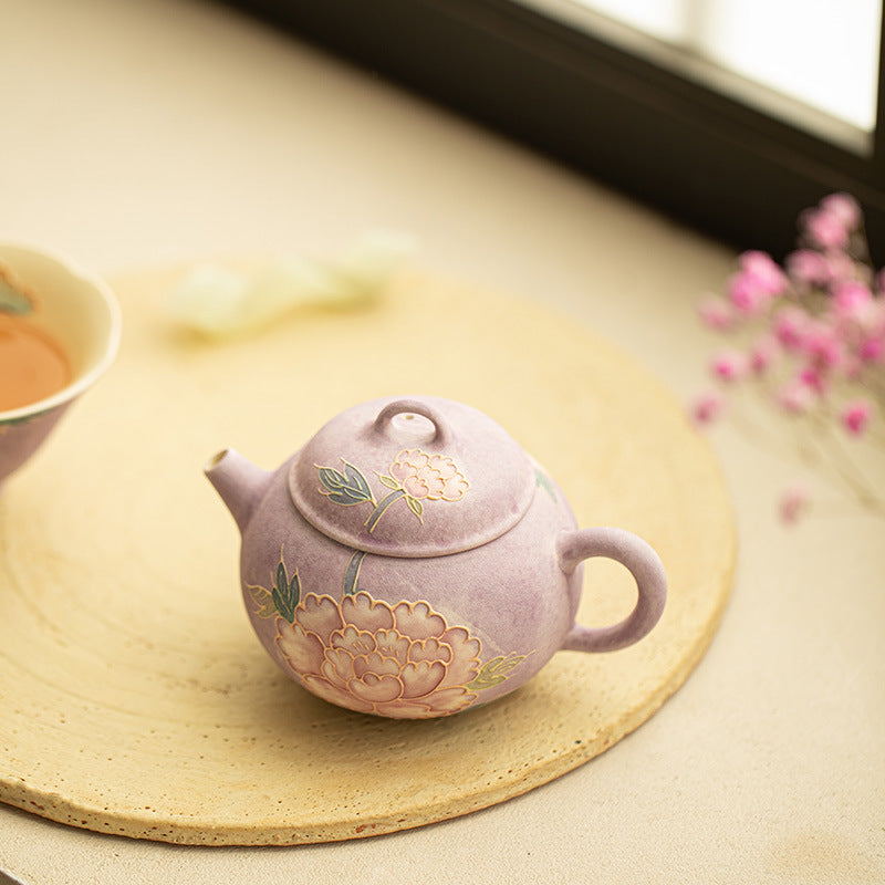 Handcrafted Neo-Chinese 3D Embossed Relief Peony Porcelain Teapot - 200ml Gongfu Teapot