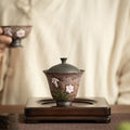 Authentic Old Rock Clay Misty Mineral Lily Blossom Two-Piece Gaiwan Tea Bowl - 150ml
