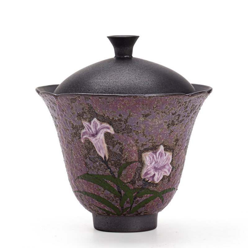 Authentic Old Rock Clay Misty Mineral Lily Blossom Two-Piece Gaiwan Tea Bowl - 150ml