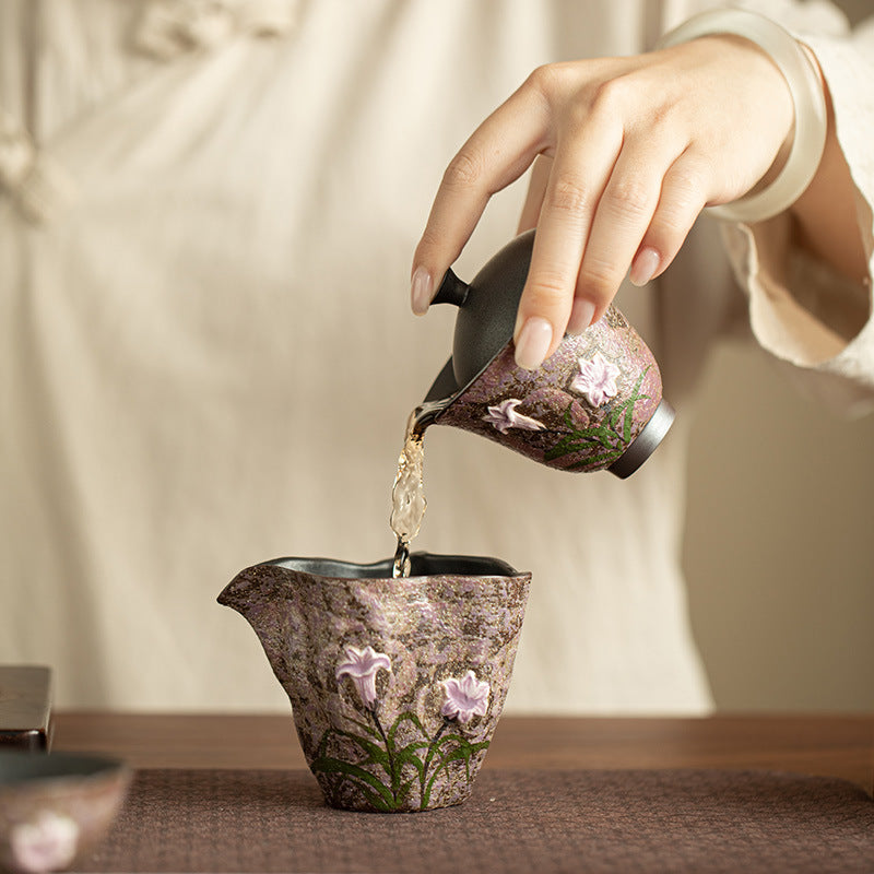 Authentic Old Rock Clay Misty Mineral Lily Blossom Two-Piece Gaiwan Tea Bowl - 150ml