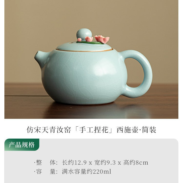 Authentic Song Ru Ware Sky Blue Celadon Living Crackle Xishi Teapot - 200ml Gongfu Teapot