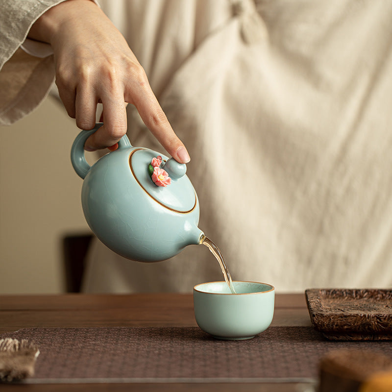 Authentic Song Ru Ware Sky Blue Celadon Living Crackle Xishi Teapot - 200ml Gongfu Teapot