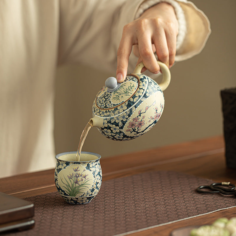 Authentic Jingdezhen Hand-Painted Blue & White Window Plum Blossom Xishi Teapot - 200ml Gongfu Teapot