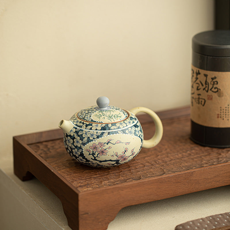 Authentic Jingdezhen Hand-Painted Blue & White Window Plum Blossom Xishi Teapot - 200ml Gongfu Teapot