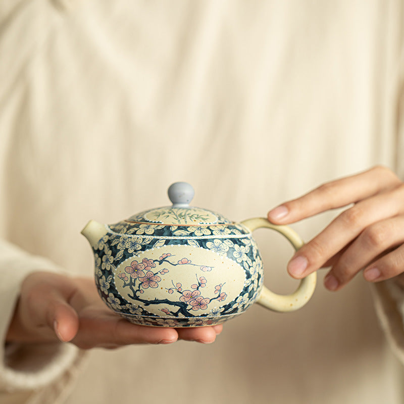 Authentic Jingdezhen Hand-Painted Blue & White Window Plum Blossom Xishi Teapot - 200ml Gongfu Teapot