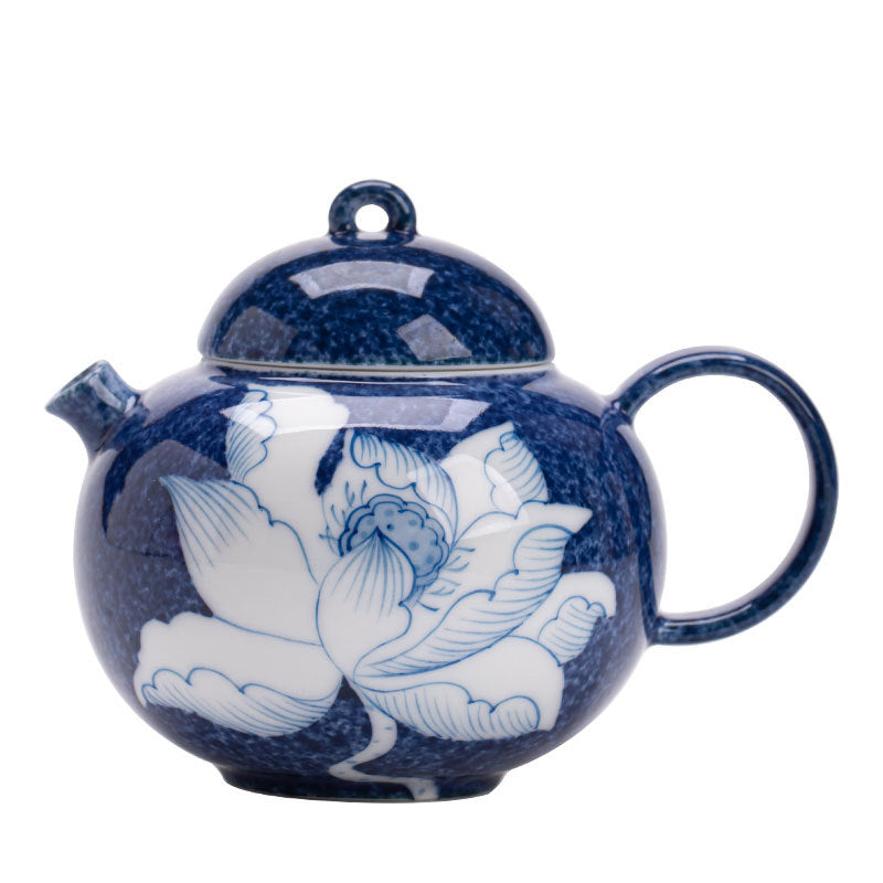 Authentic Jingdezhen Powdered Blue Sgraffito Lotus Sphere Teapot - 190ml Gongfu Teapot