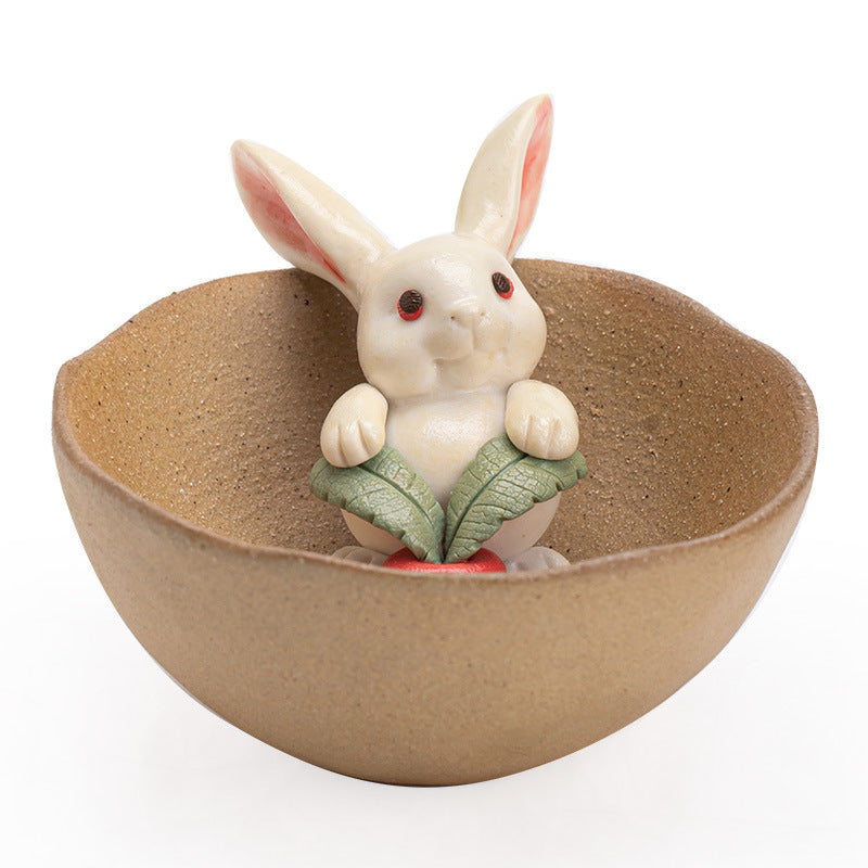 Authentic Jingdezhen Wood-Fired Chaishao Playful Moon Rabbit Coarse Stoneware Master Teacup - 85ml Gongfu Teacup