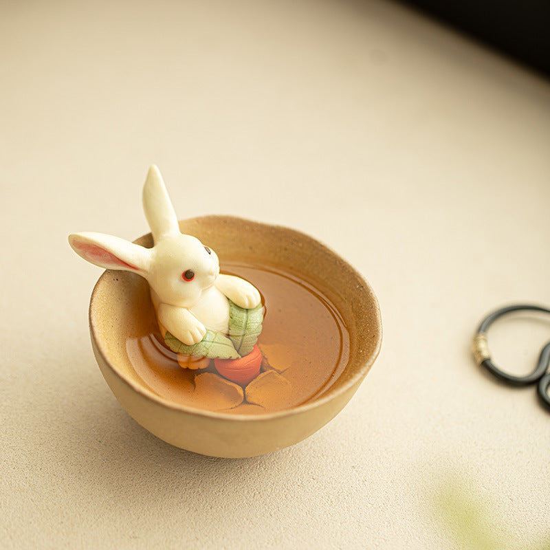 Authentic Jingdezhen Wood-Fired Chaishao Playful Moon Rabbit Coarse Stoneware Master Teacup - 85ml Gongfu Teacup