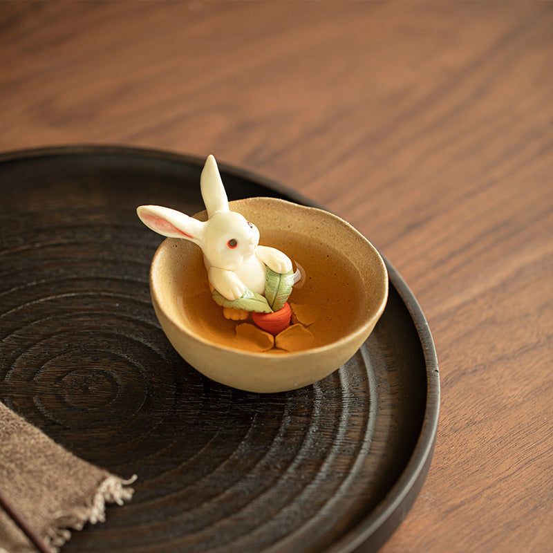Authentic Jingdezhen Wood-Fired Chaishao Playful Moon Rabbit Coarse Stoneware Master Teacup - 85ml Gongfu Teacup